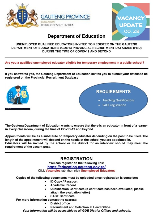 Department of education jobs in gauteng