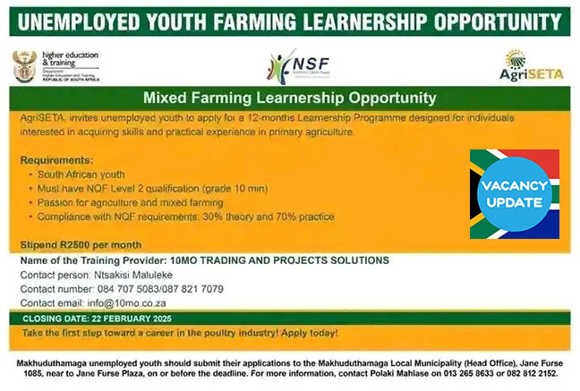 Makhuduthamaga Local Municipality Mixed Farming Learnership 2025